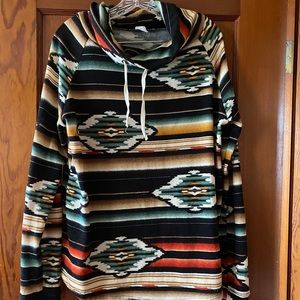 Size M Western Aztec Cowel Neck Sweater